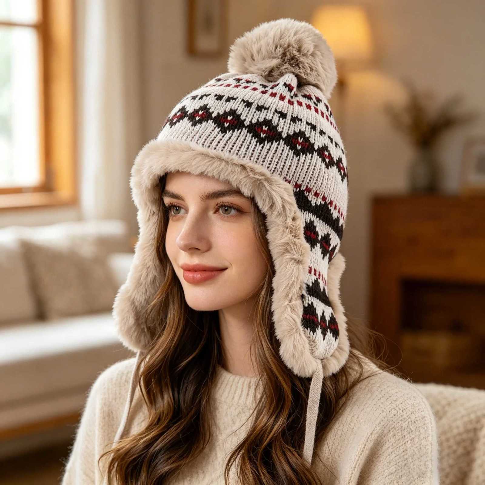 Beanie/Skull Caps 2026 Winter Warm Bomber Hat Thermal Knitted Thick Fleece Earflap Hat Plush Windproof Women Winter Outdoor Travel Hiking Ski Hat Q2