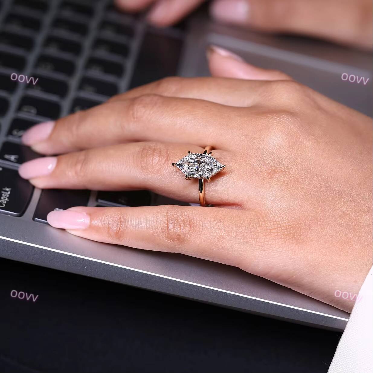 Luxurious 14K 18K Solid Gold Marquise Cut 3CT Diamond Ring Women 6 Prong Moissanite Engagement Band