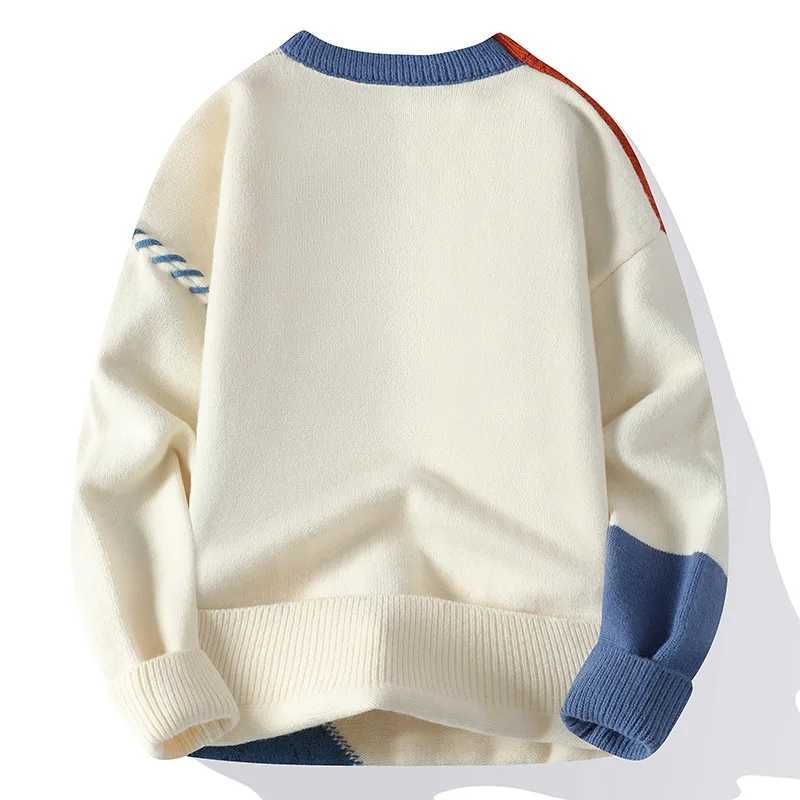 Autumn KIDWHXR Man Warm Sweater Winter Fashion Contrast Color Patchwork Male Knitted Tops Loose Long Slve Casual Men Pullover M261016