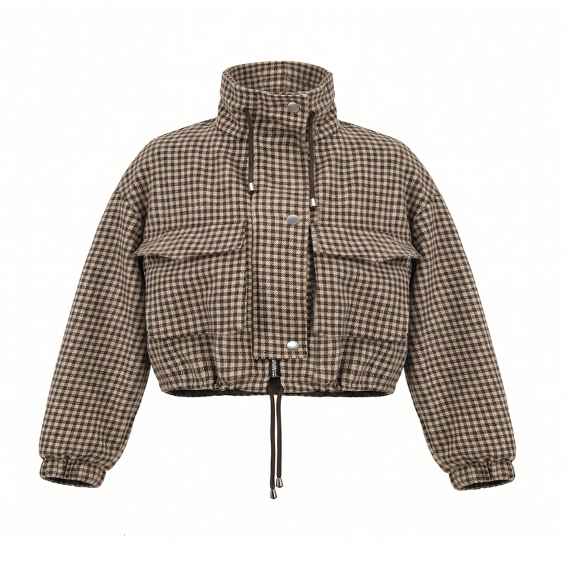 FallWinter 2026 Arrivals Womens SpringFall Casual Houndstooth Cropped JacketFashionable Street Style 261012
