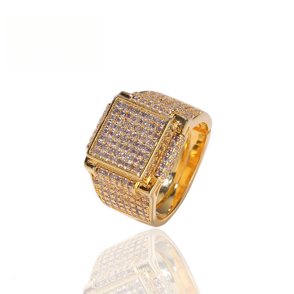 Hip-Hop moissanite Ring Square Exaggerated Out D VVS Diamond Band Trendy Brand Men's Luxury Iced Bling Cool Rap Single Luxury Iced