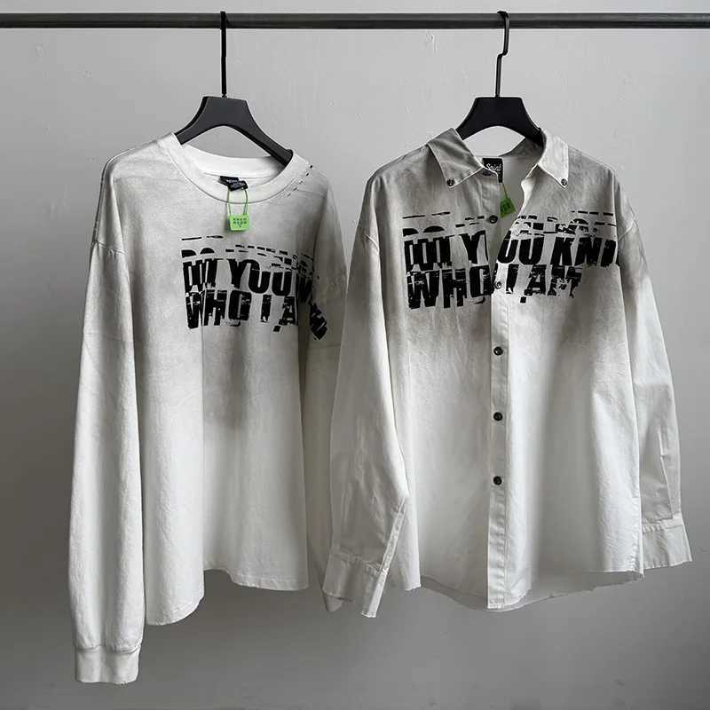 26SS Letters Graphics Graffiti DO YOU KNOW WHO I AM Saint Long Sleeved Shirts Men Women Unisex Vintage White Dirty Shirt Tops T261019