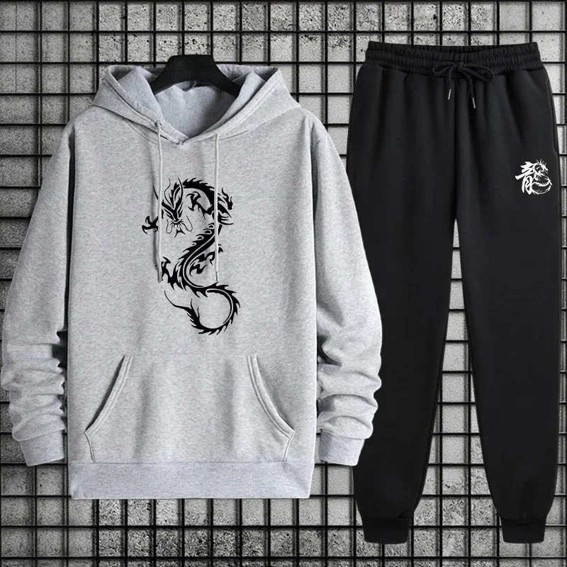 Chinese Dragon Mens Tracksuit Set Relaxed Hoodie and Elastic Waist Joggers for Lounge Home Wear Fall Winter Casual Warm Outfits 261019