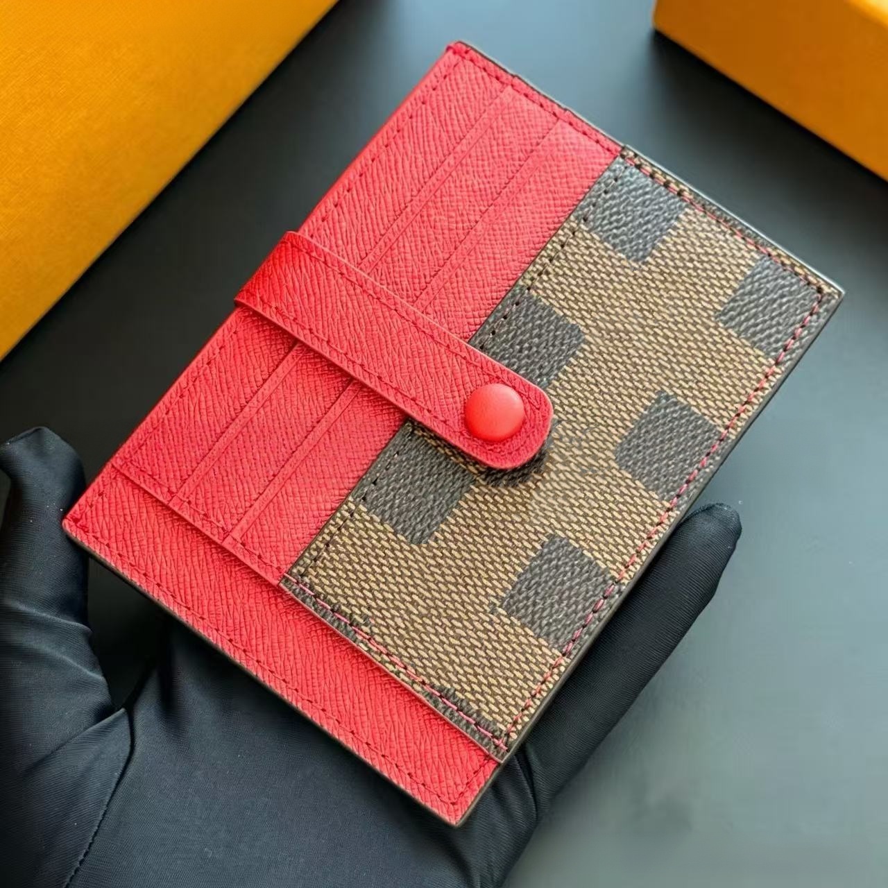 Card Holder Wallet Short Case Purse Wallet Retro Monogram Leather Cards Holders For Women Red Splicing Design Multi Slots Credit Card Mini Wallet Sm