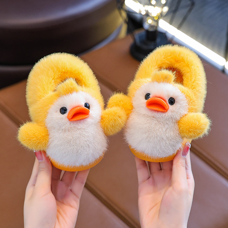 Kids Winter Warm Slippers Boys Girls Indoor Non Slip Plush Lined Sole Cartoon Animal Design Soft Cotton House Shoes for Toddlers J261019