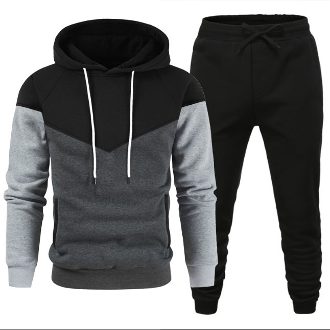 Men Youth Color Block Hoodie Two Piece Set 2026 Spring Autumn New Hot Selling Fashion Casual Sports Soft Breathable Tracksuit For Daily Casual And W