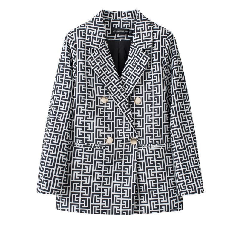 2026 Autumn European And American Light Luxury Women's Double Breasted Houndstooth Suit High Quality Elegant Style Fashion Casual Coat