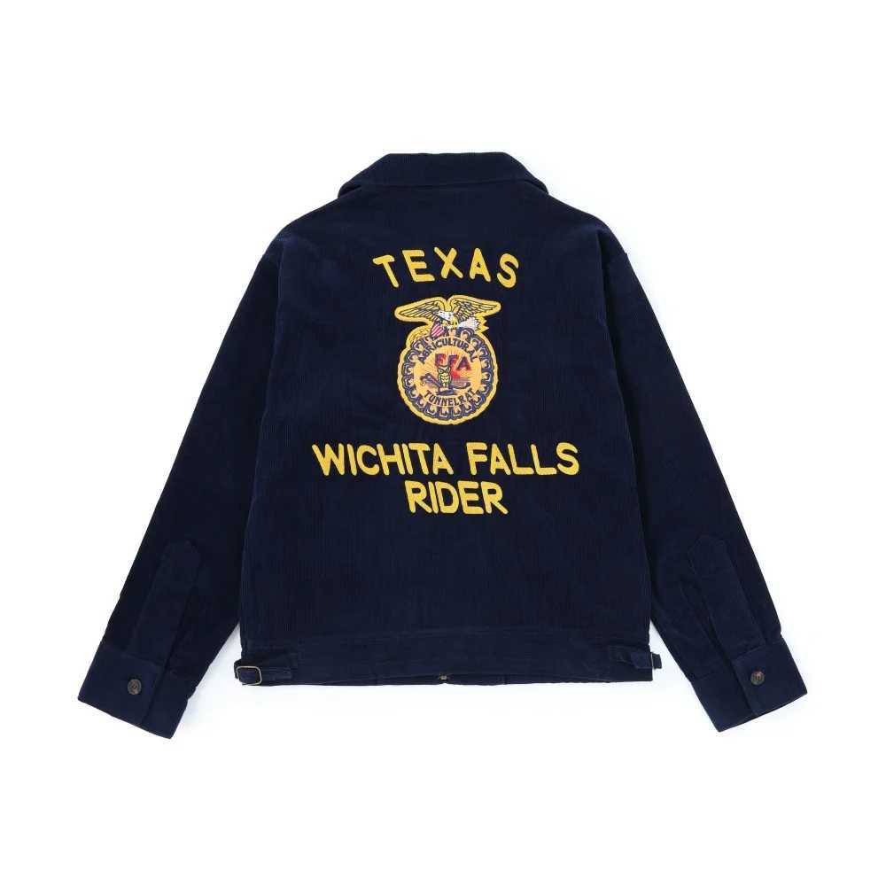 Corduroy Vintage 60s Detroit Navy Blue Cropped Retro Lightweight Bomber Cowboy Embroidery Work Ffa Cotton Trucker Jacket for Men T261019
