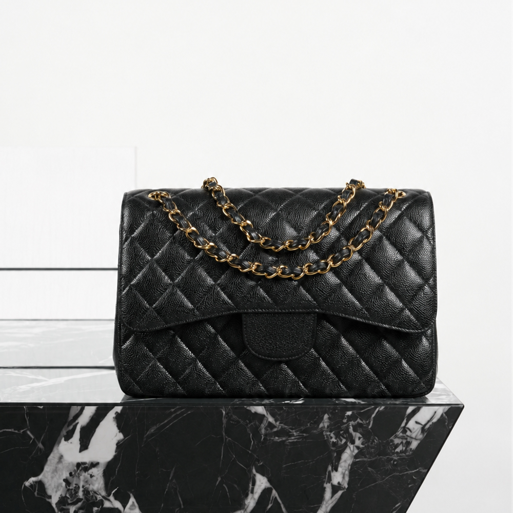 Large Quilted Flap Bag Caviar Leather Double Chain Crossbody Spacious Carryall Refined Shopping Dinner Weekend Top-Tier Designer New Arrival