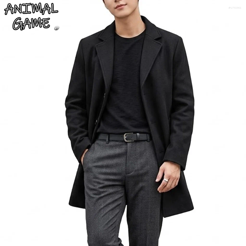 Autumn Men's Trench Coat Slim Fit Overcoat Casual Business Lapel Long Jacket Winter Warm Peacoat Outerwear