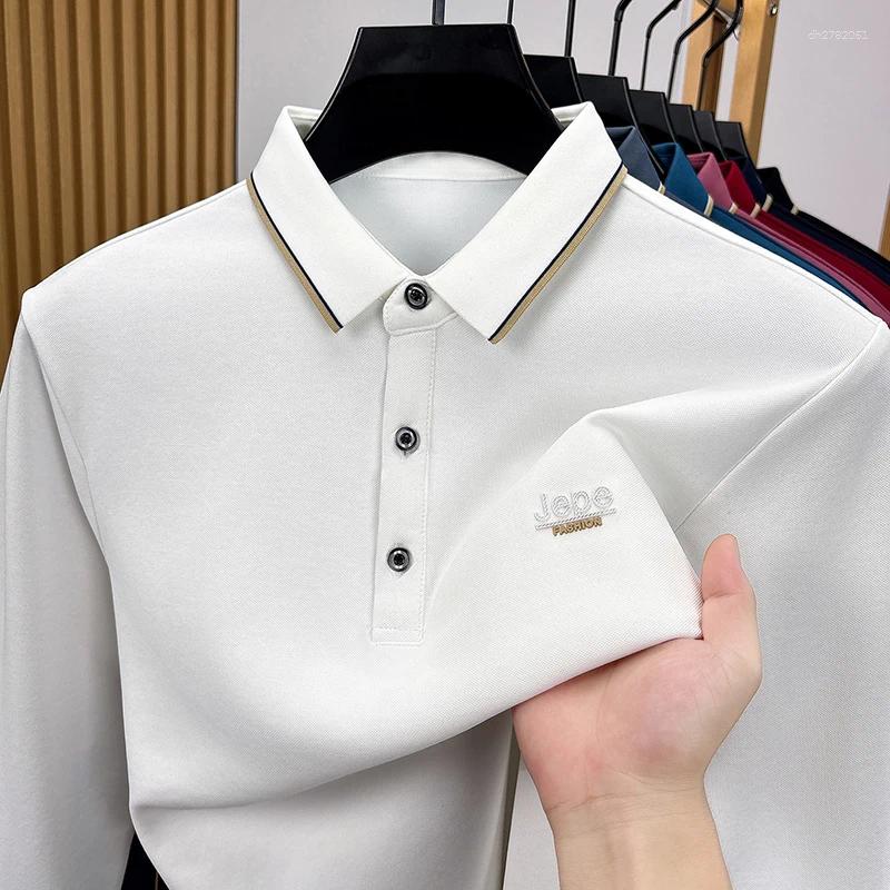 High Quality Cotton Long Sleeve Polo Shirt Men's Autumn Fashion Brand Letter Embroidery Comfortable Casual Business T-shirt