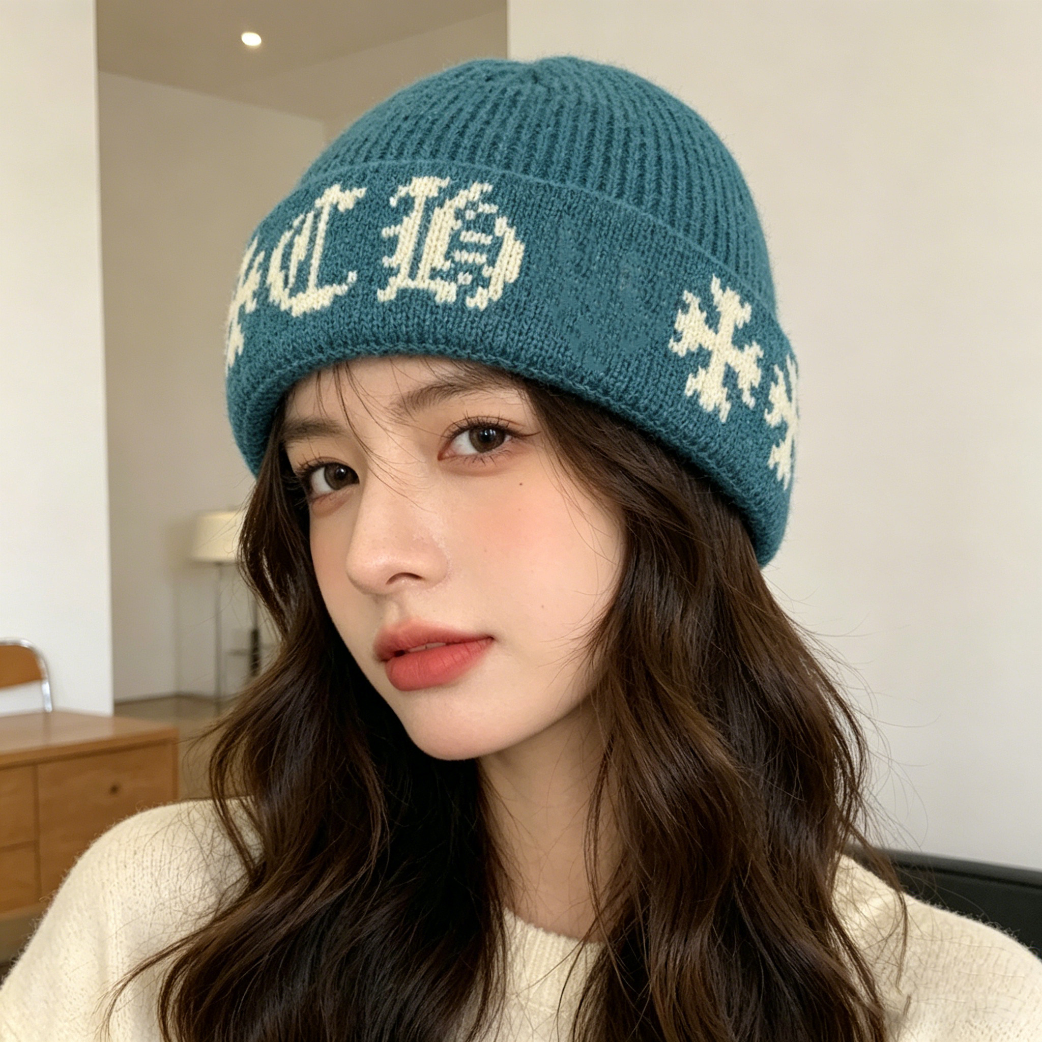 Unisex Fashion Streetwear Headwear, Black Knitted Beanie Hat, Gothic Cross Pattern Warm Winter Cap,Soft Elastic Knit Hat 1PC J260511