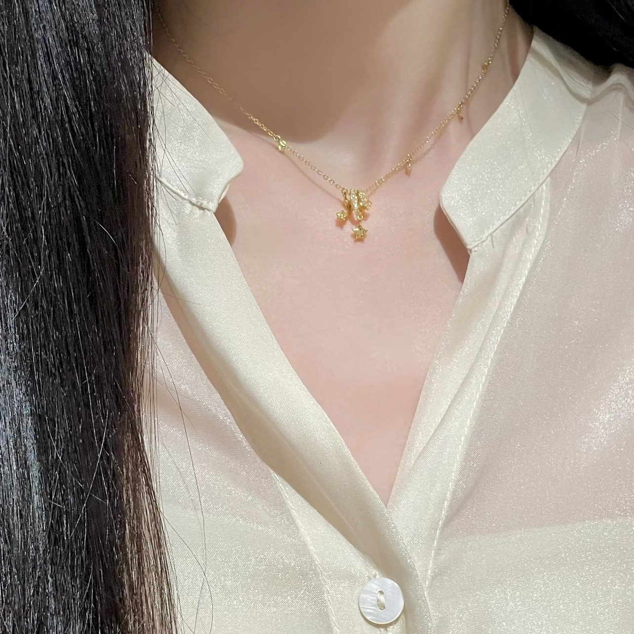 Luxury Brand Designer Jewelry New Star Trail Meteor Necklace For Women, Diamond-Encrusted Tassel Pendant, Light Luxury, Unique Design, Autumn/Winter