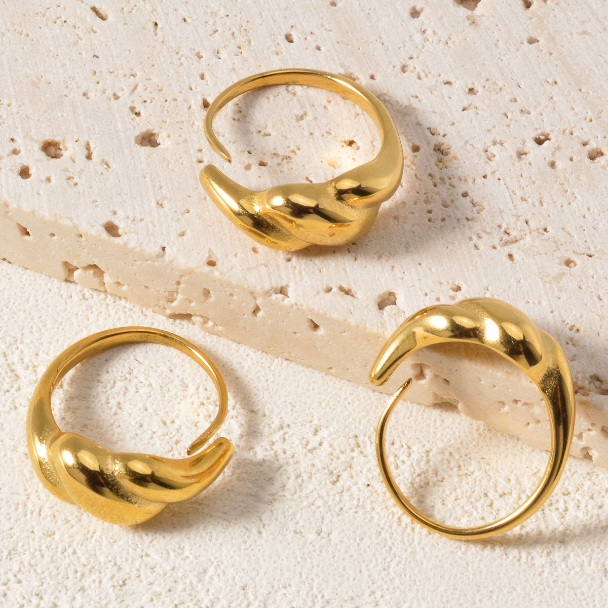 Hot-selling new stainless steel 18K gold minimalist retro adjustable open ring, a unique and stylish piece