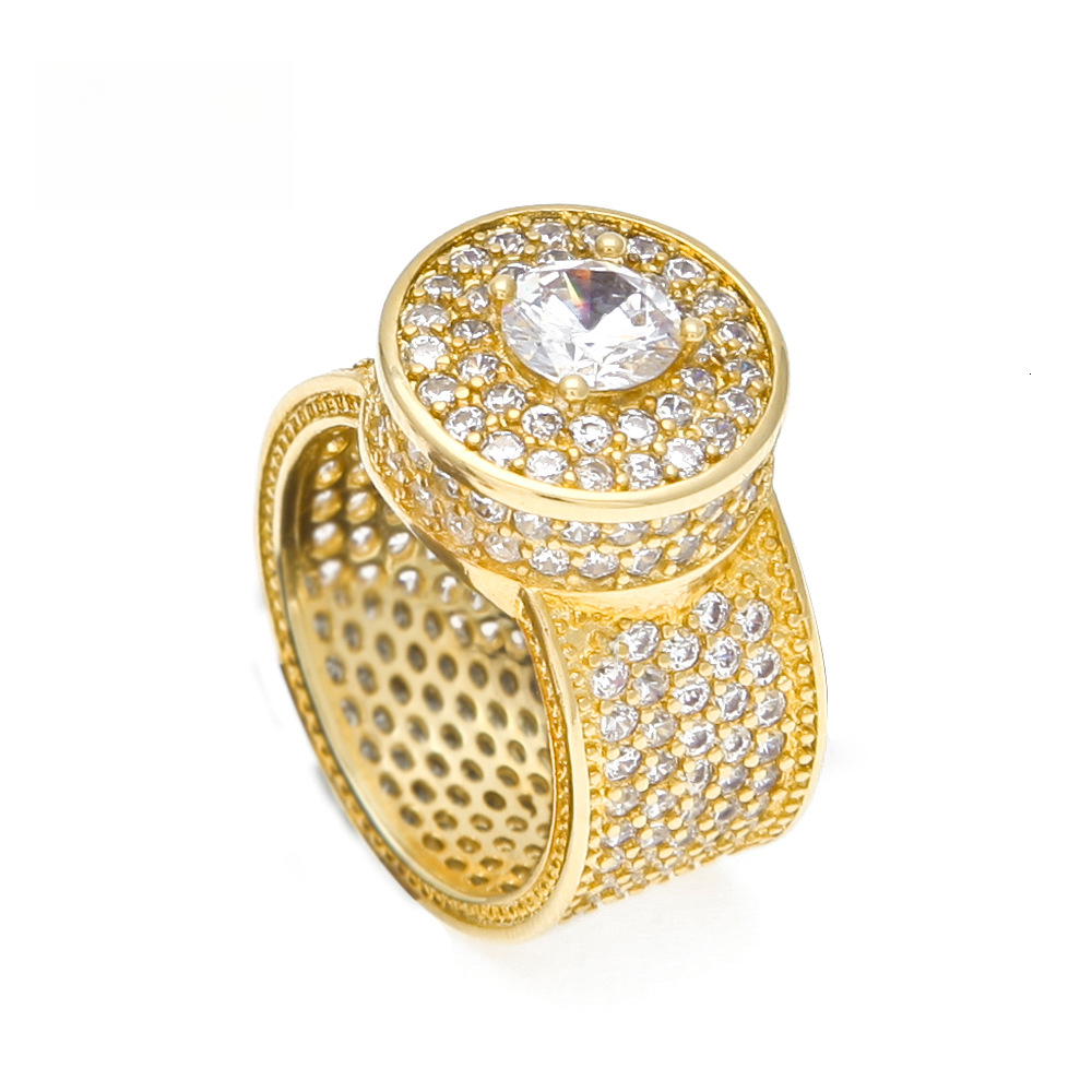 Real 18K 14K 10K Source Classic Hip-Hop Men's Three-Dimensional Round moissanite Large Ring Heavy Out D VVS Diamond Craft Trendy Luxury Iced Je