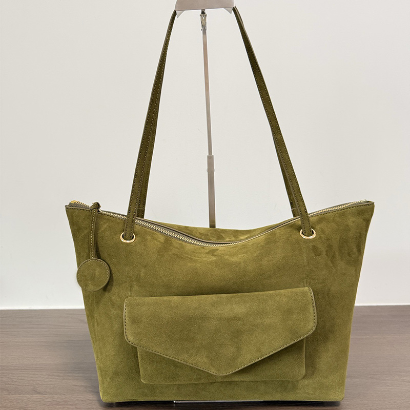 Winter Olive Green Suede hobo designer Tote Bag Front Flap Pocket with Gold Turn Lock high quality real leather luxury handbag Large Capacity Women