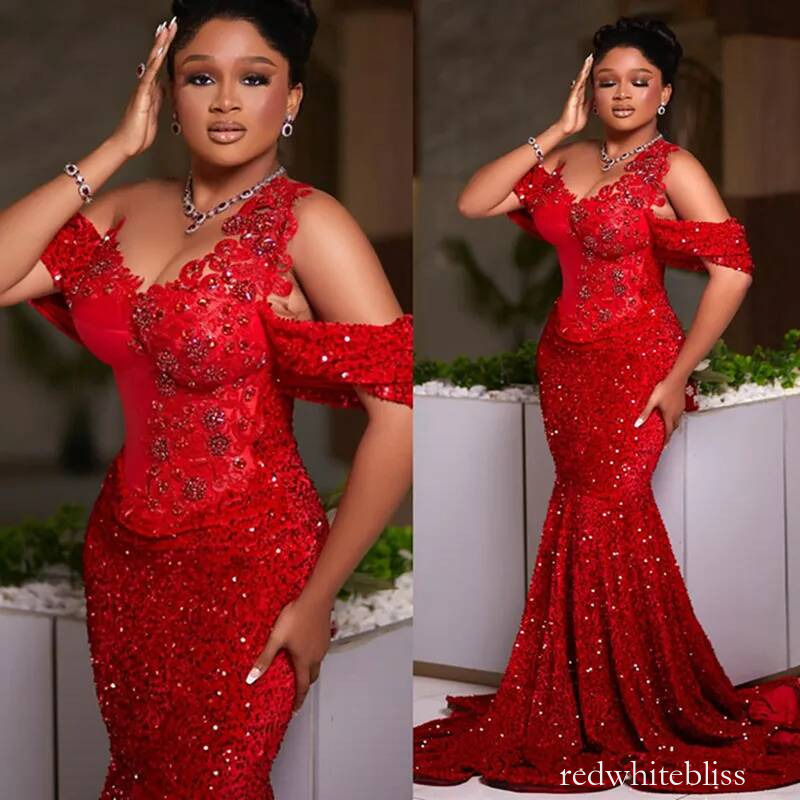 Plus Size Red Mermaid Prom Dress Evening Dresses Sheer