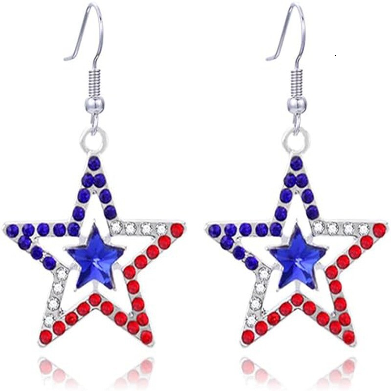 Luxury Brand Designer Jewelry American Independence Day Flag Acrylic Creative Design, Festive Earrings, Star-Shaped Decorations For Celebrations And