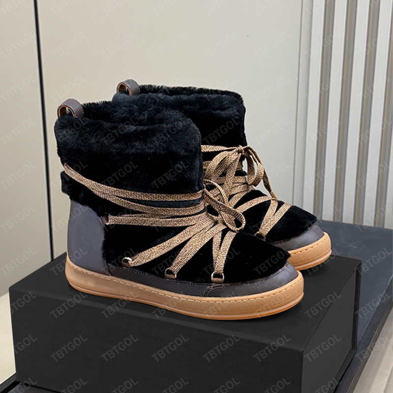 100% real down Women Shearling Boots Designer Cloud Ankle Boot Lace-up Ski Boots Winter Snow Boots Non Slip Chunky Sole Printed Leather Casual Train
