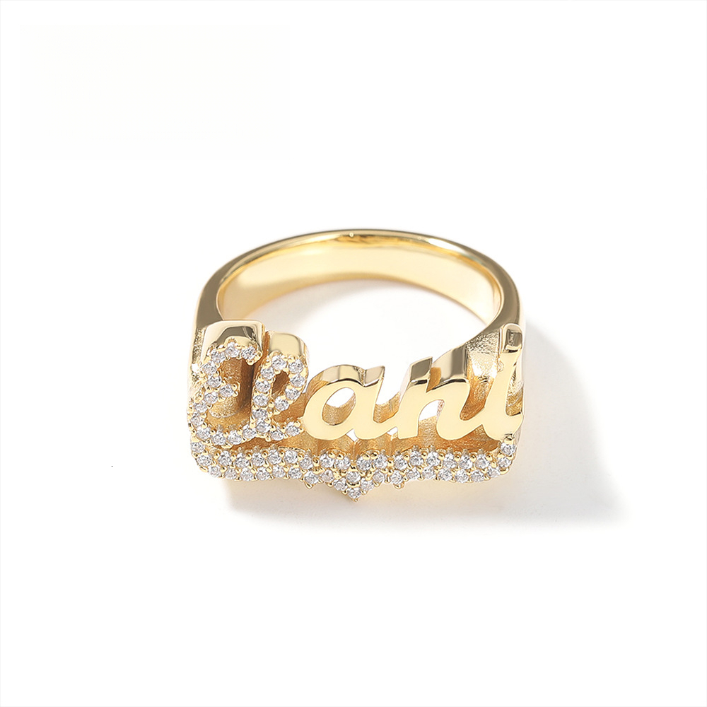 Hip-Hop S925 Luxury Iced Silver Out D VVS Diamond Copper Inlaid moissanite Custom DIY Letter Heart Ribbon Unisex Ring Luxury Iced