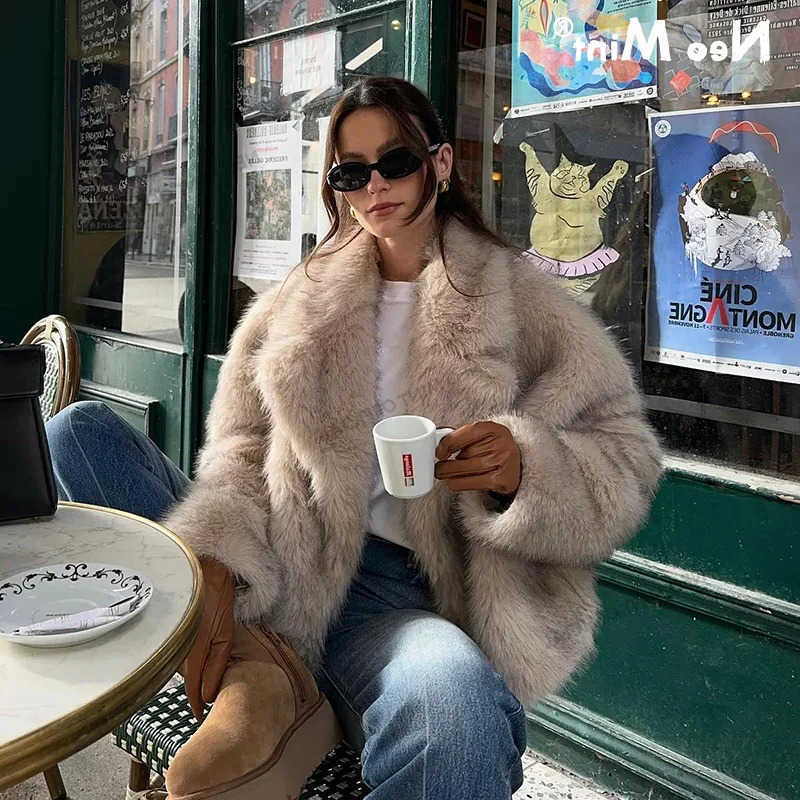Mint Neo Chic Strt Girls Gradient Fur Jacket Women Winter 2024 Fluffy Fur Coat Outerwear S2610165DU4