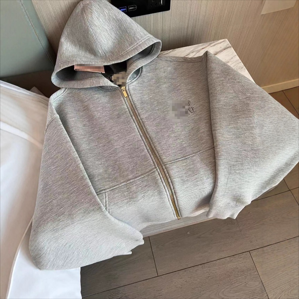 Cotton Autumn Winter Grey Patch Letter Hooded Sweater Loose Casual Jacket