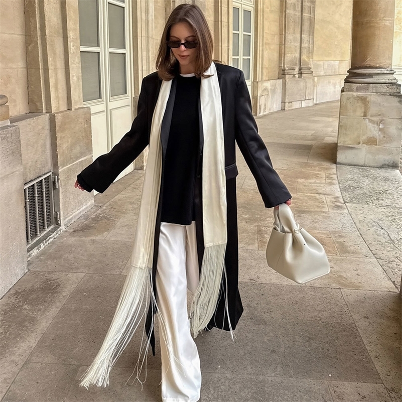 Chic Satin Long Tassel Womens Scarf Solid Color Silky Oversized Female Shawl Wrap Casual Street Lady Scarfs Long Couple Scarf 261017