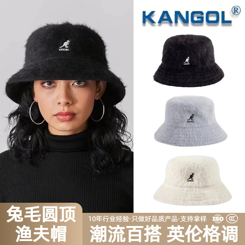 Luxury Cap Brand Designer Hat KANGOL Kangaroo Autumn Winter Rabbit Fur Round Top Unisex Warm Plush Versatile Fisherman Hat Luxury Cap Brand Designer