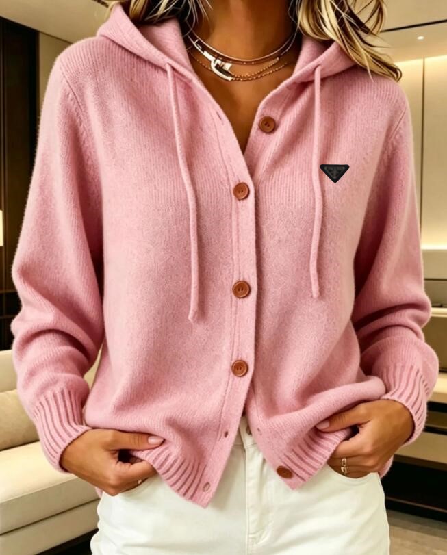 Designer Hooded Sweater Coat Luxury Solid Color Zip Cardigan Jackets For Women Sweaters Classic Loose Knit Clothes