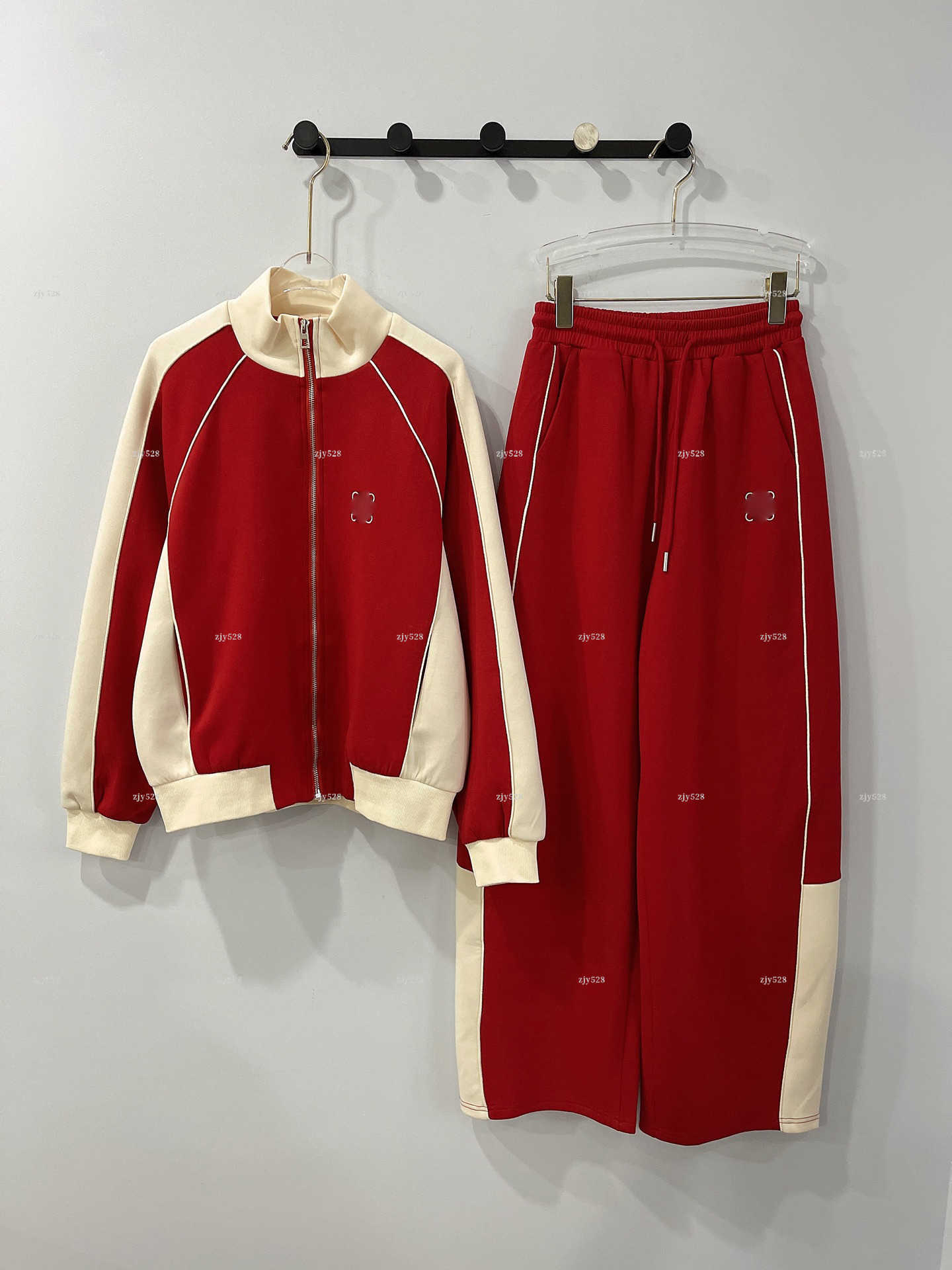 New lady 2 Piece Tracksuit Set Color Block Zip Up Stand Collar Jacket Wide Leg Pants women designer clothes Contrast Casual Sport Outfit A718X15N153