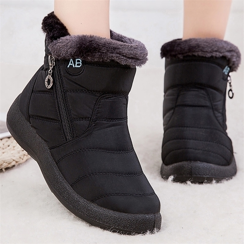 Women's Boots Ankle With Fur Winter Shoes Women Low Heels Snow Waterproof Botas Mujer Footwear 261009