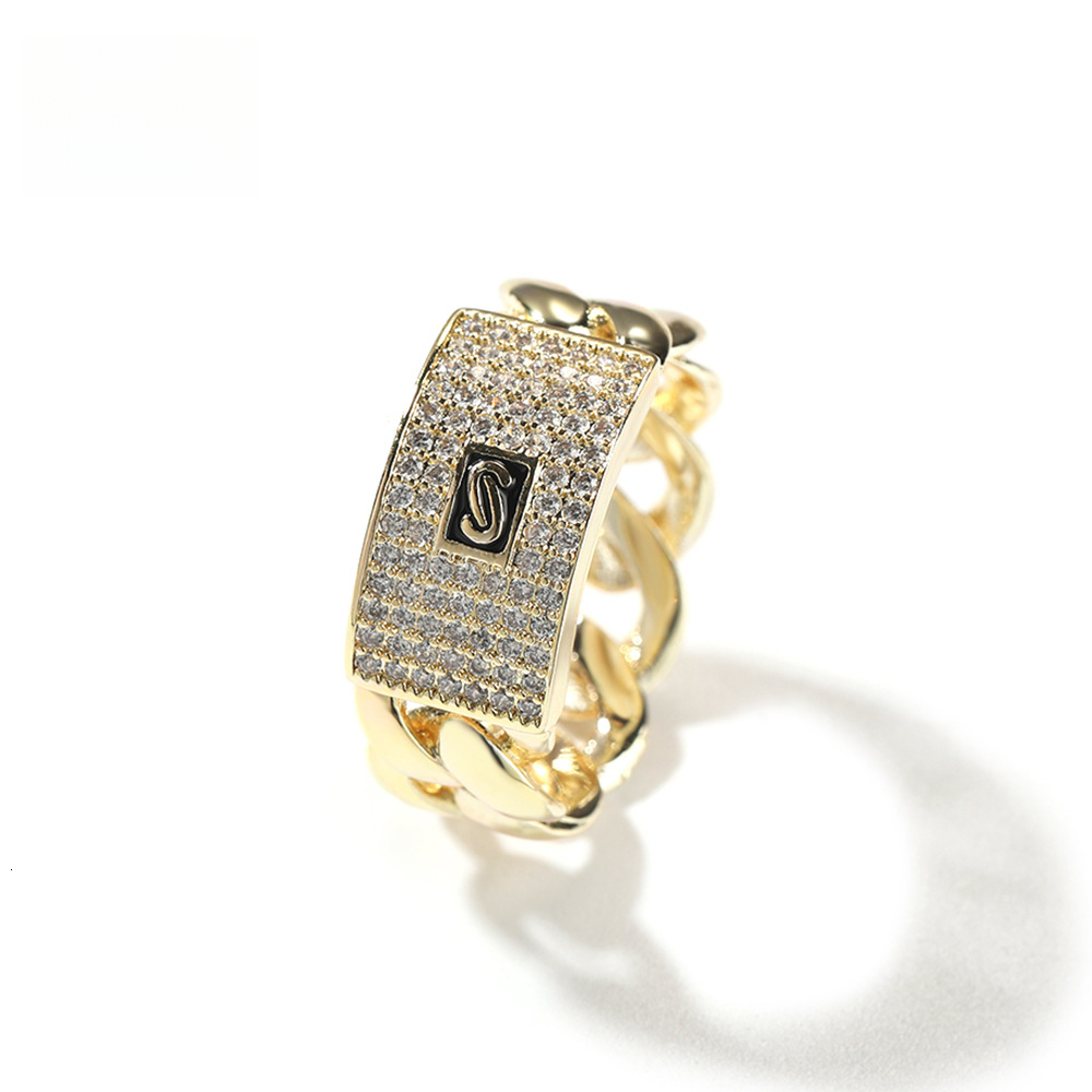 High-End Personality Luxury Iced Fashion Geometric Out D VVS Diamond moissanite 14K Gold Full Diamond Cuban Chain Design Sense Ring Trend Luxury Ice