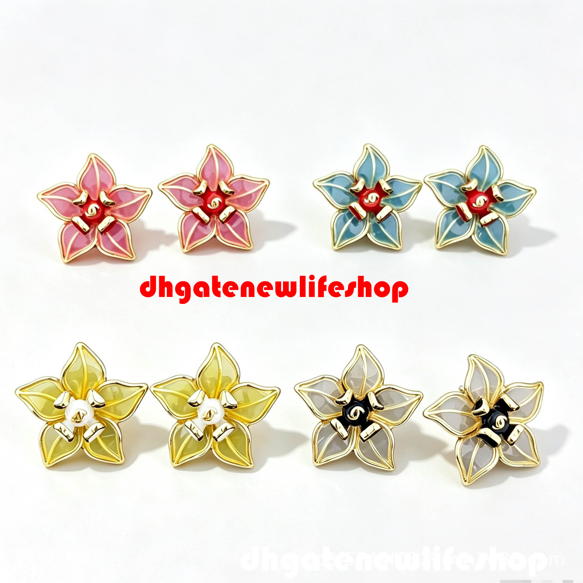 luxury cc earrings designer jewelry Five-Petal Three-Dimensional Colorful Transparent Enamel Earrings Sweet Elegant Accessory For Summer channel ear