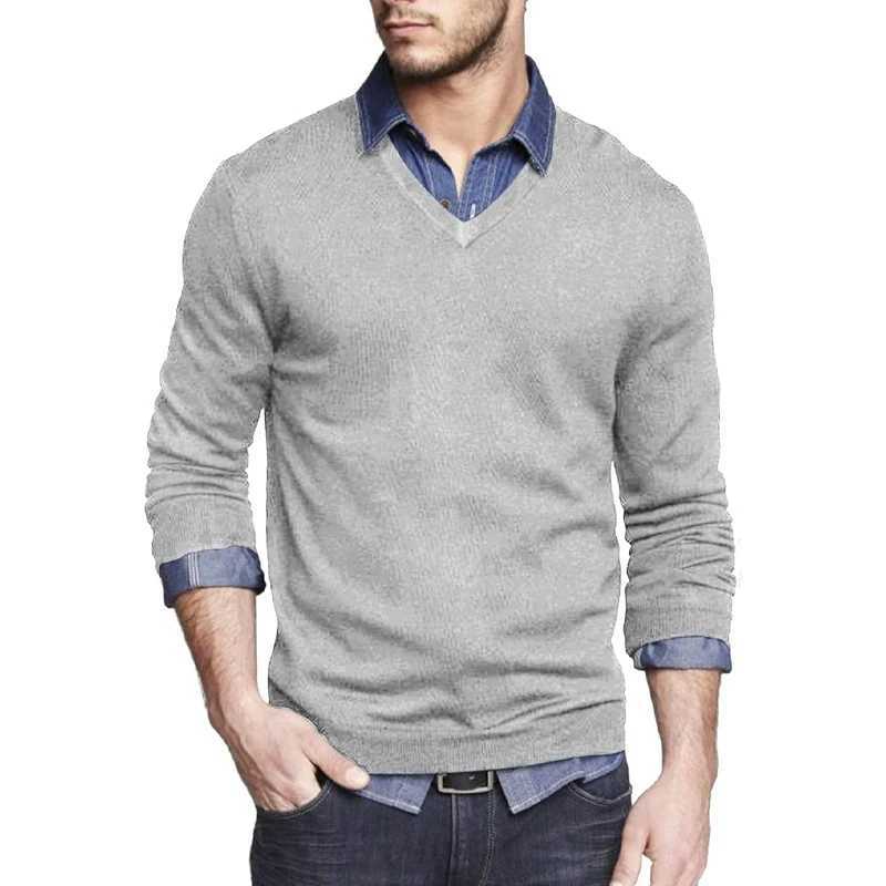 Long Slve V Neck Men's Pullover Sweater Slim Fit Knit Sweaters Lightweight Dress Casual Sweater Business Solid Color Outwear M261016