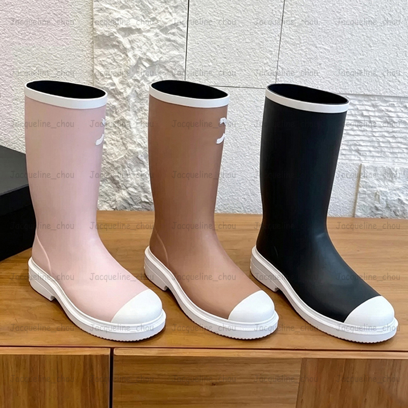 Women Designer Rain Boots Rubber Knee High Classsic Waterproof Rainboots Tall Fashion Water Shoes Outdoor Footwear Cowboy Booties Non-Slip