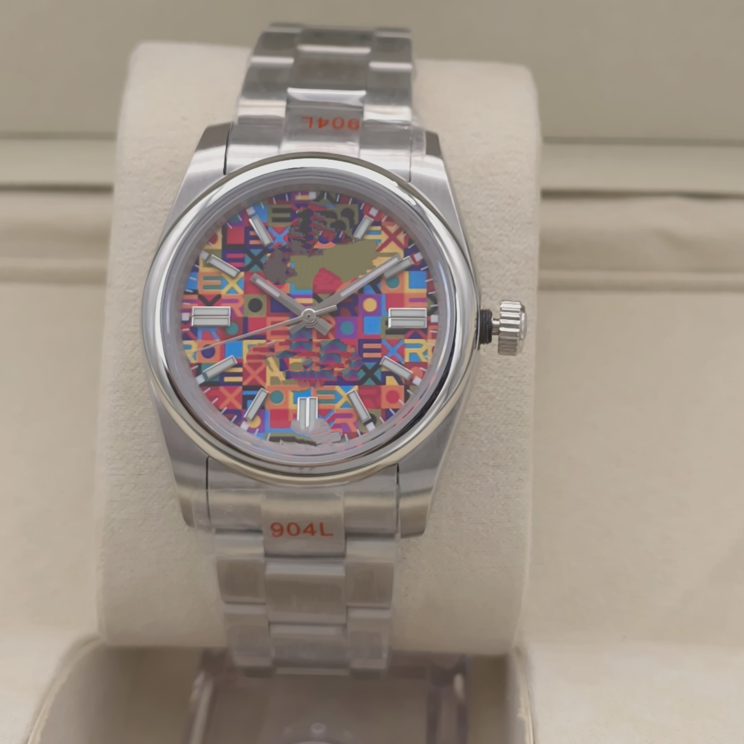 2026 New High Quality Watch Date: 2836-4 36MM Colorful dial Smooth bezel 3-link Sapphire dial Waterproof Silver Watch