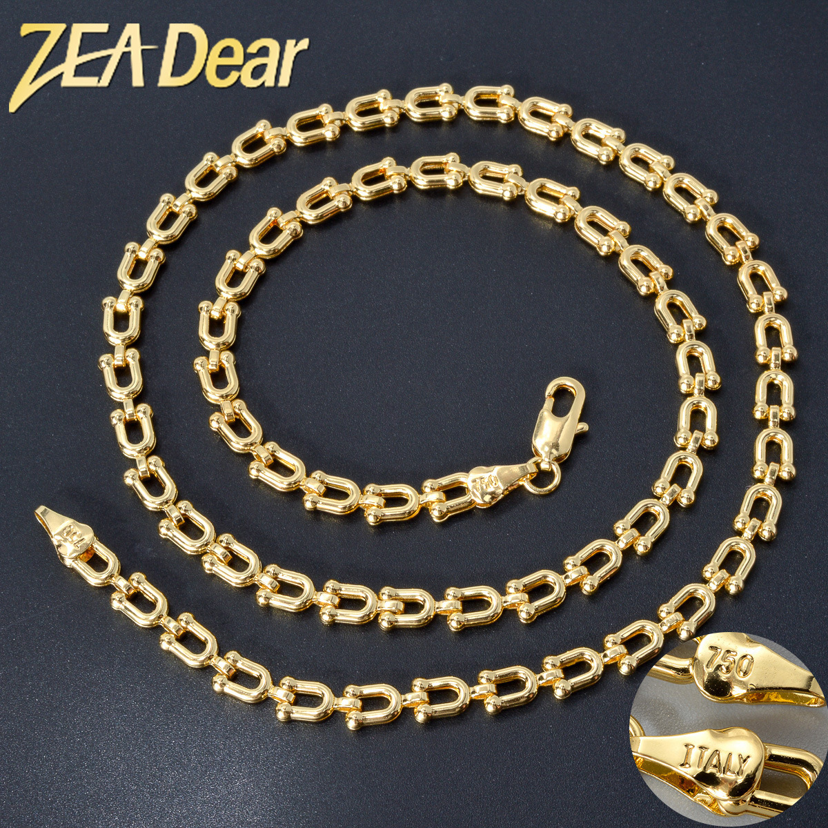 European and American multi-size fashionable 18k gold-plated oval U-shaped chain, hip-hop style, unisex necklace, available for wholesale