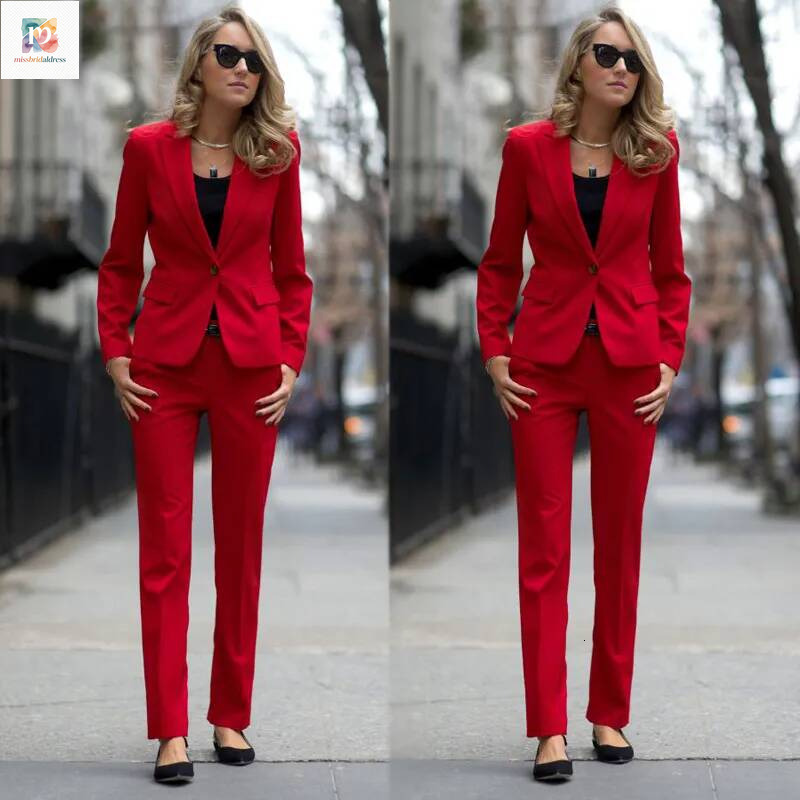 Fashion Red Mother Of The Bride Suits Slim Fit One Button Women Ladies Plus Size Office Tuxedos Formal Work Party Wear For Wedding Mb019