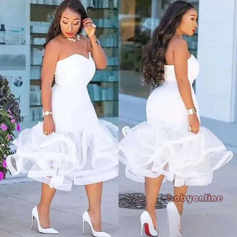 Strapless Satin Mini Prom Dresses Mermaid Evening Party Gowns White Short Cocktail Homecoming Dress vestidos de festa