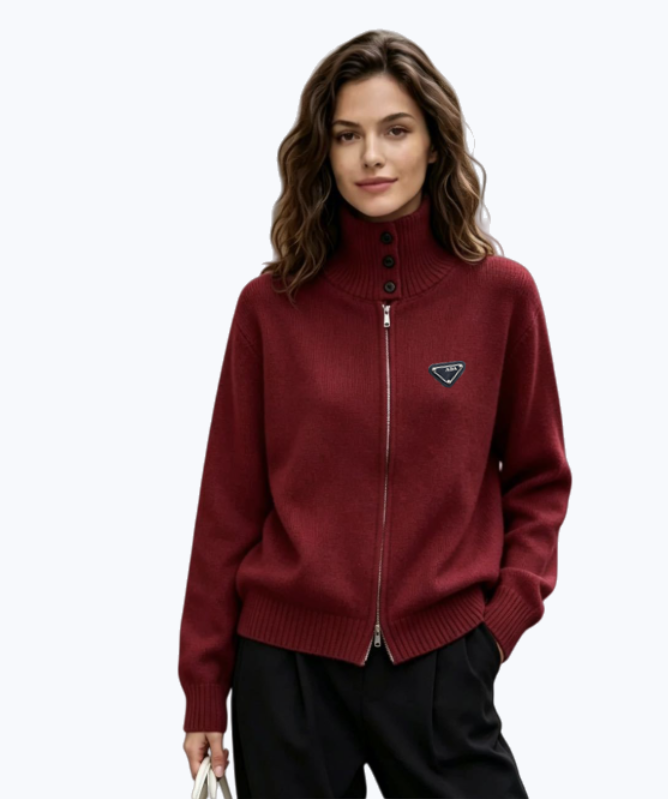 Sweater Womens Designer Knitted Cardigan Luxury Jacket Tops Autumn Winter Coat Embroidered Stand Up Collar Blocked Long Sleeve Sweater