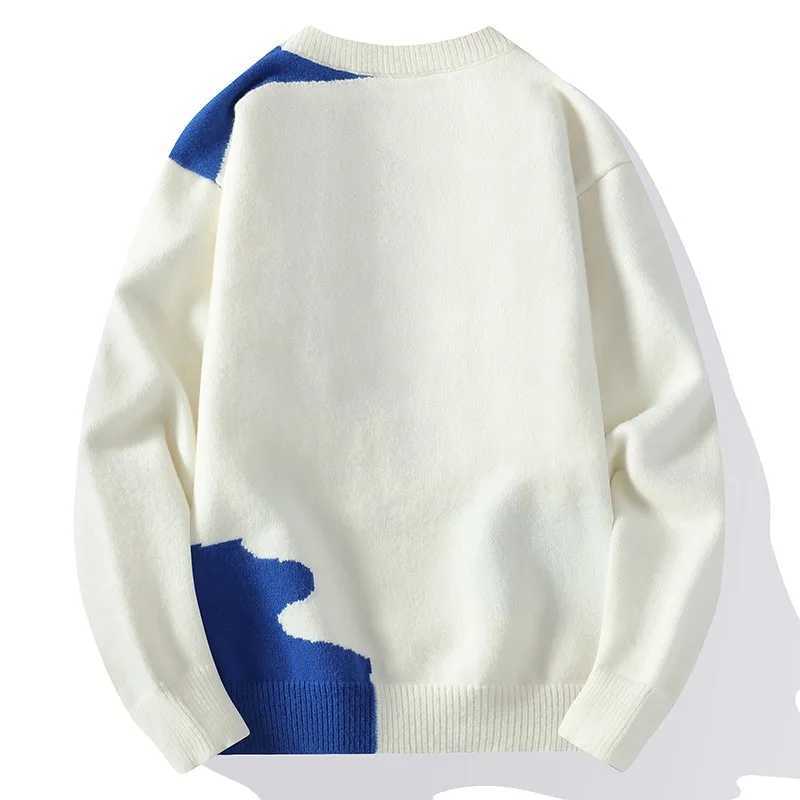 Trend 2024 Patchwork Knitted Sweater High Strt Autumn Winter Warm Men's Tops Hip-hop Strt Clothing Fishing Sports Pullover M261016