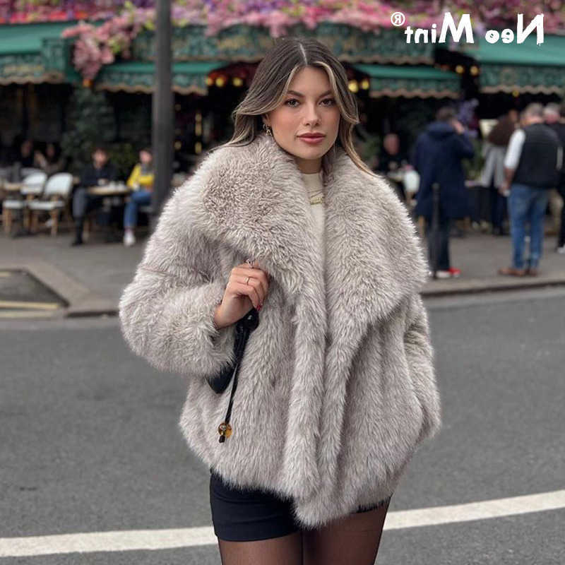 Winter 2024 New Gradient Fluffy Fur Coat Women Strt Big Fur Collar Fur Jacket Overcoats S261016B322
