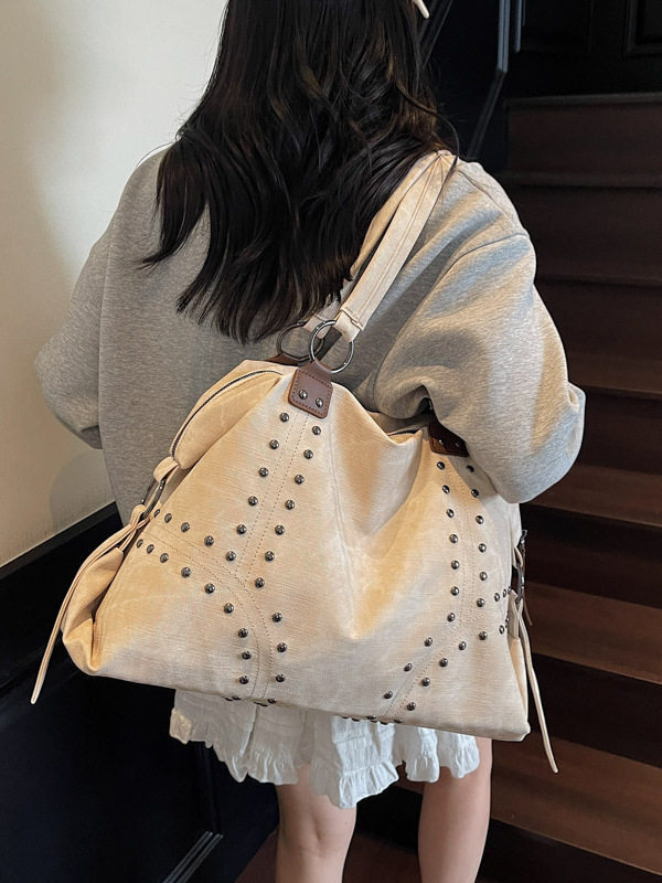 Luxury Brand Designer Bag Large-Capacity Women's 2026 Spring New Casual Studded Underarm Shoulder Travel Commuter Tote Bag Trendy Luxury Brand