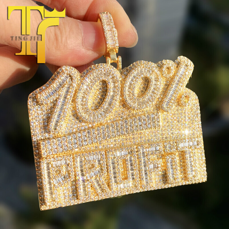 European and American hip-hop fashion brand 100% pendant with 925 Sterling Silver full zirconia, personalized letter versatile accessory