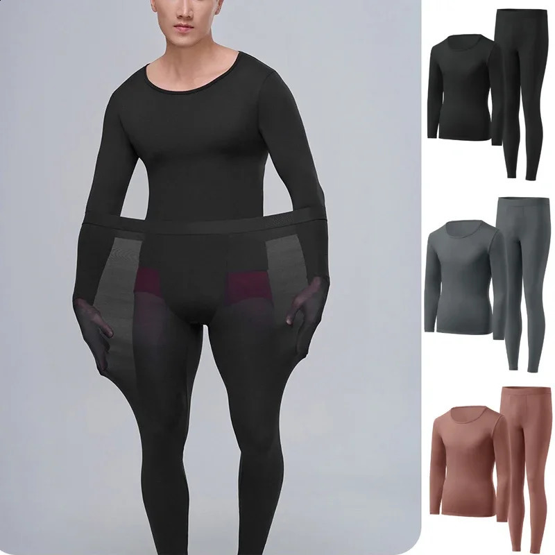 1pcs Men's Ultrathin Thermal Underwear High elasticity Plus Size Constant Temperature Seamless Long Sleeve Bottoming Set 261014
