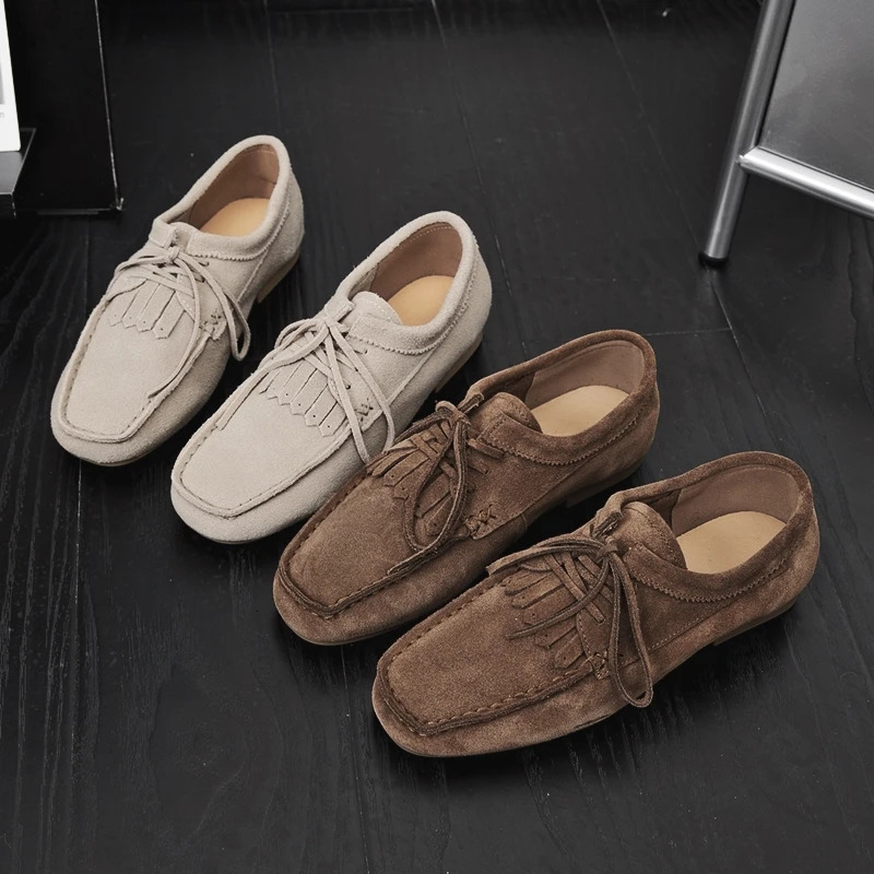 AIYUQI 2026 Women's Loafers Cow Suede Square Toe Flat Shoes For Women Large Size Shallow Mouth Soft Sole Female Moccasins 261019