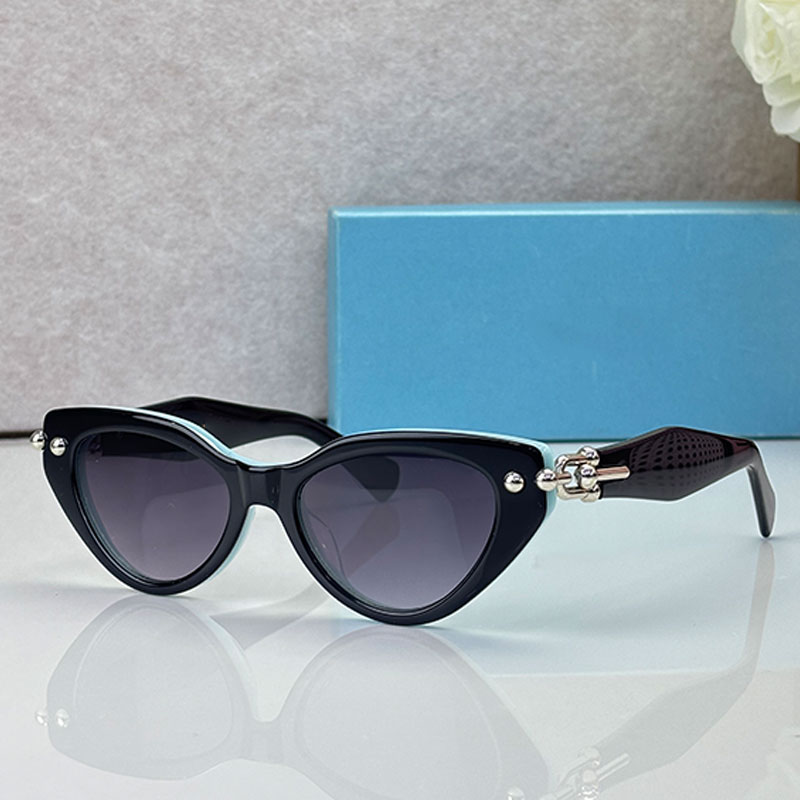 Designer Cat eye Sunglasses Personalized design legs Oval Sunglasses 2445B Gray gradient sunshade Lenses for Ladies Elegant socialite Glasses Black