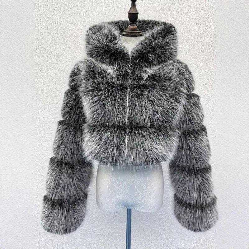 Women S-6XL Coat Autumn Winter Short Hooded Fur Coat Thick Warm Outerwear Fur Jackets Furry Coats S261016LKJR