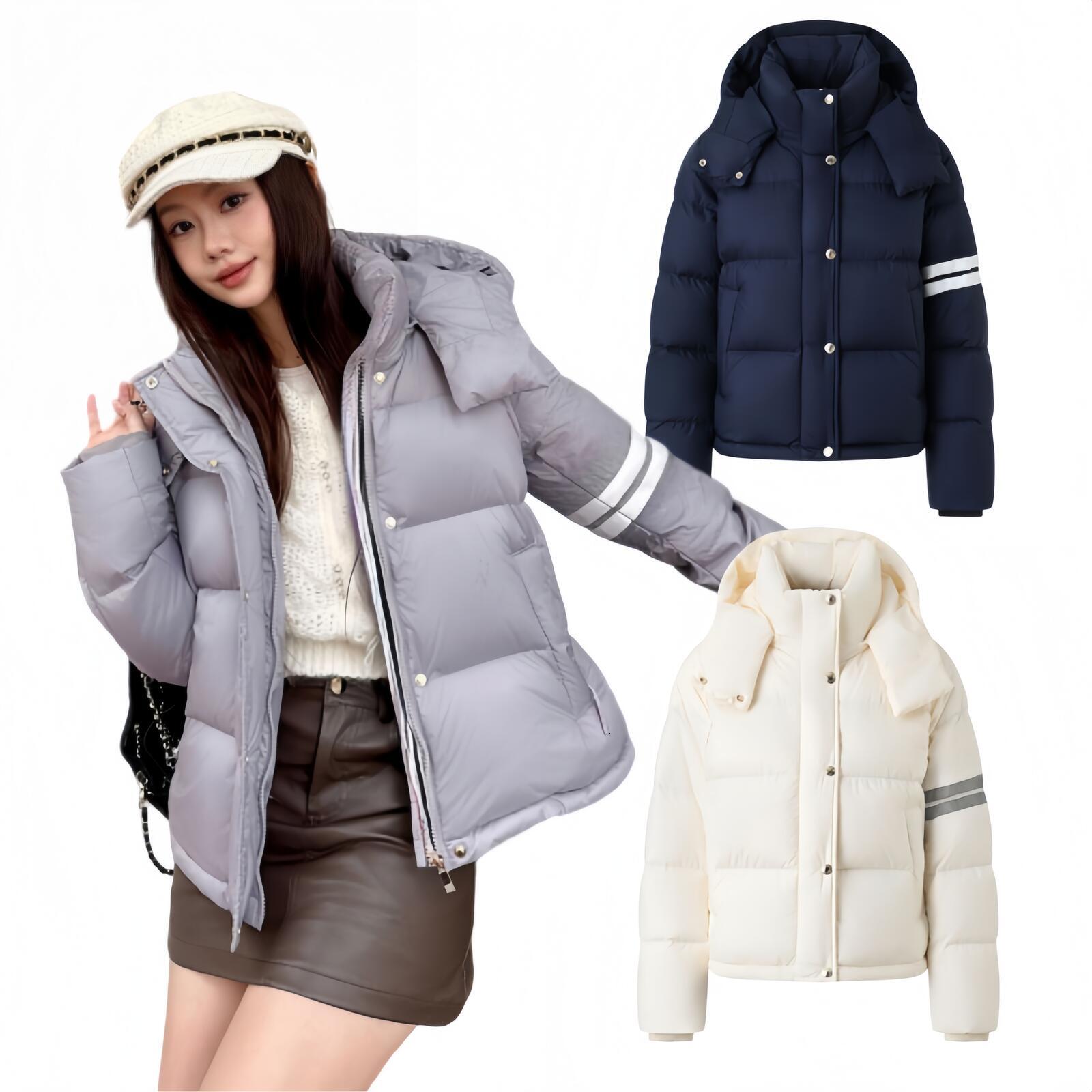 Womens Designer Down Jacket Puffer Jacket Women Striped Print Pattern Winter Short Hooded Thickened Warm Windproof Coat Minimalism Fashionable