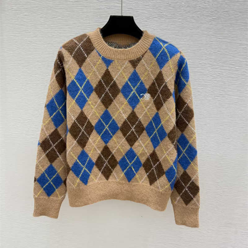 Women's Sweaters designer CE26 autumn new color-blocked diamond-pattern long-sleeve round-neck knit sweater, fashionable pullover